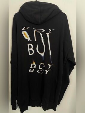 Boy London Zip Up Hoodie Graphic Back Black XL